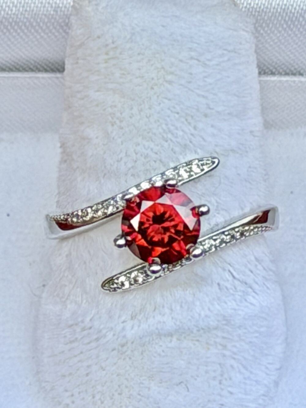 Genuine Red Moissanite Ring 1 Ct Size 6 GRA Certified S925